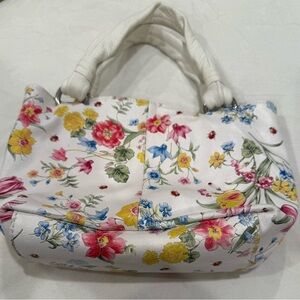 Cecconi Piero White Leather Colorful Floral Vintage Bag w/ Mulit-Pocket Options